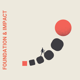 Foundation & Impact page cover - a person walking upwards on cubes